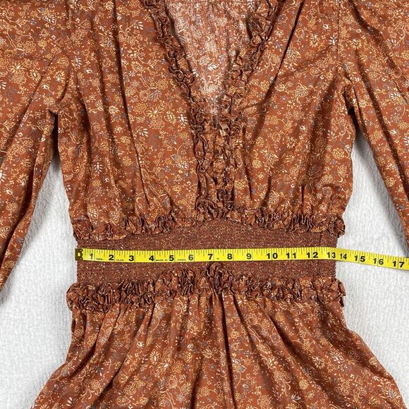 House of Harlow Dress Womens XL Orange Tiered Smocked Peasant Puff Sleeve Mini‎ - Picture 6 of 13